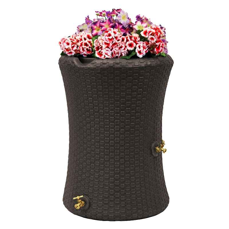 Wicker-Look Rain Barrel Planter